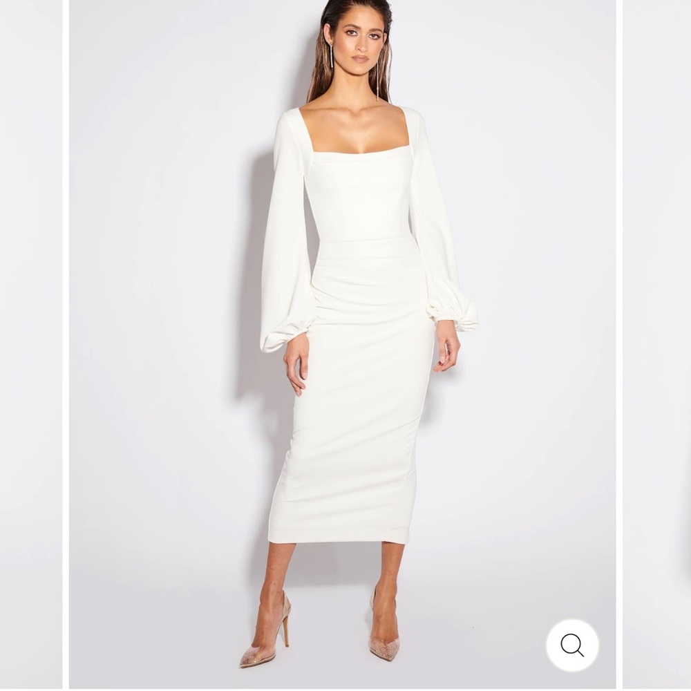 Mariposa Midi long sleeve white fitted dress civil wedding dress